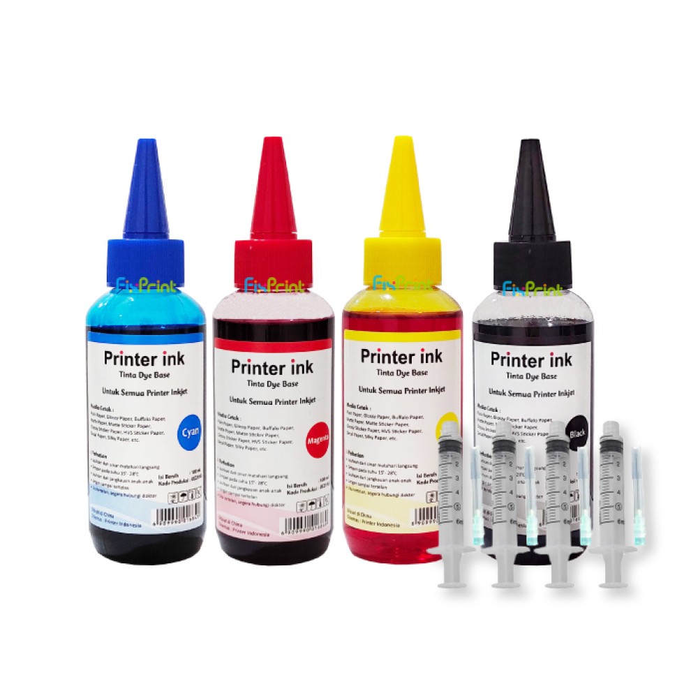 PAKET Tinta Refill Printer CMYK 100ml+Spuit 5ml